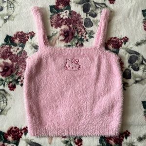 Pastel pink fuzzy Hello Kitty tank top